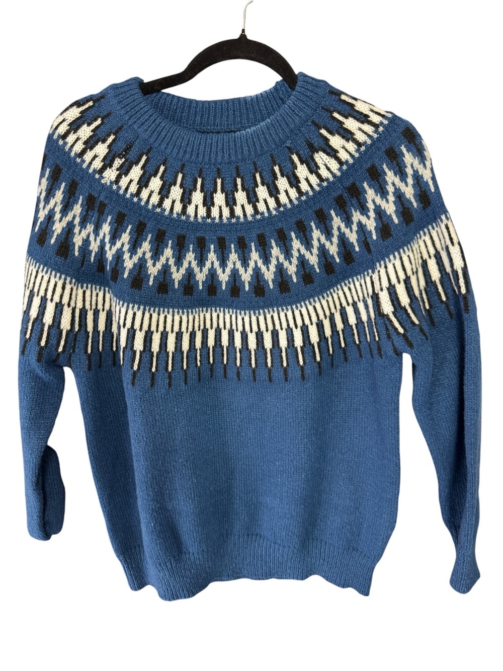 Blue Fair Isle Knit Sweater with White & Black Pattern